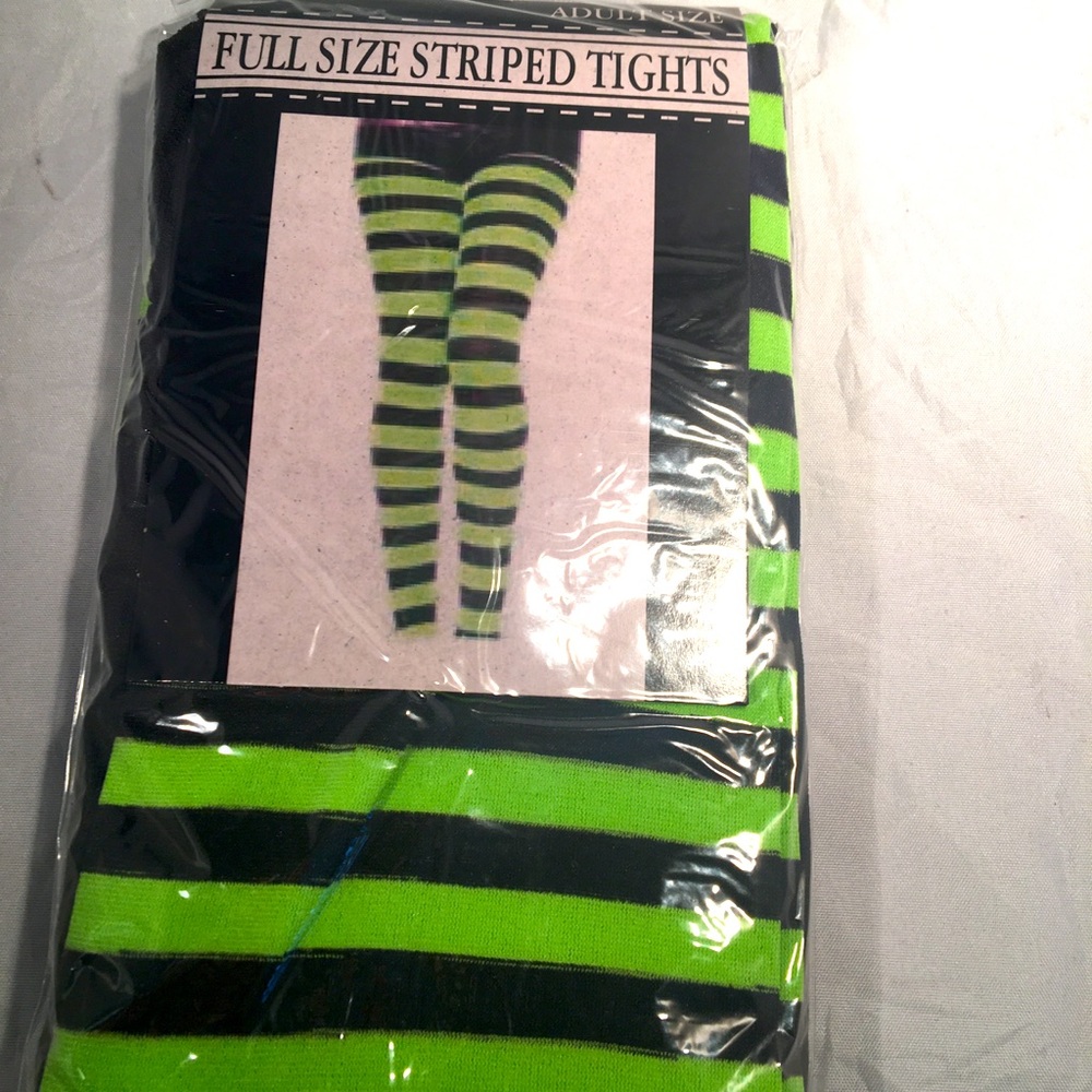Lime green and‎ black striped tights